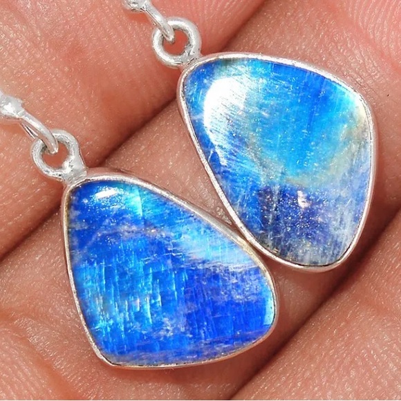 Rainbow moonstone sterling silver earrings - Picture 2 of 2